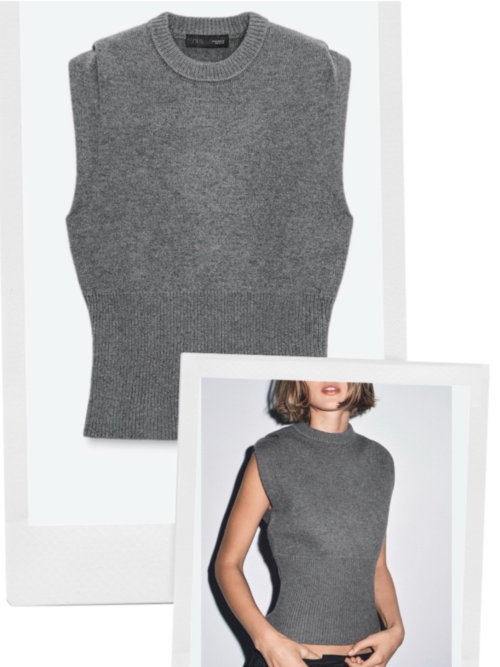 ZARA 94% wool knit vest with pleated shoulders